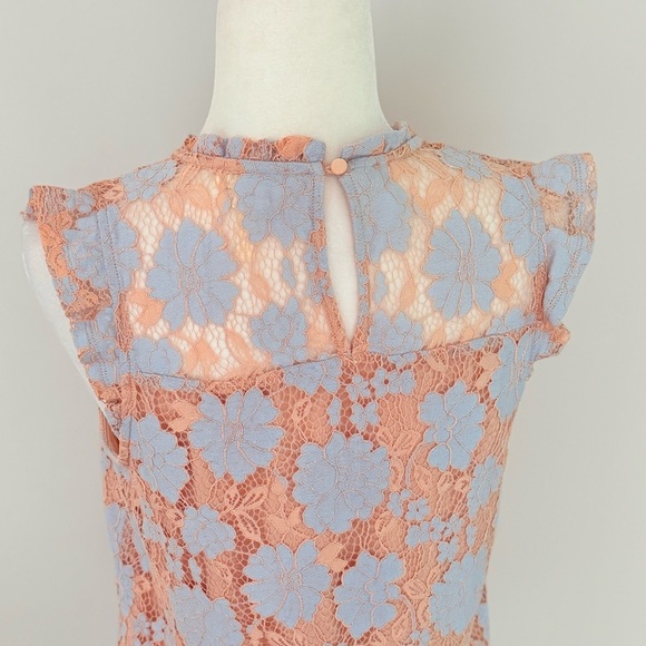 Monteau Lace & floral sleeveless lined top Size Large light blue & tan - Picture 5 of 13